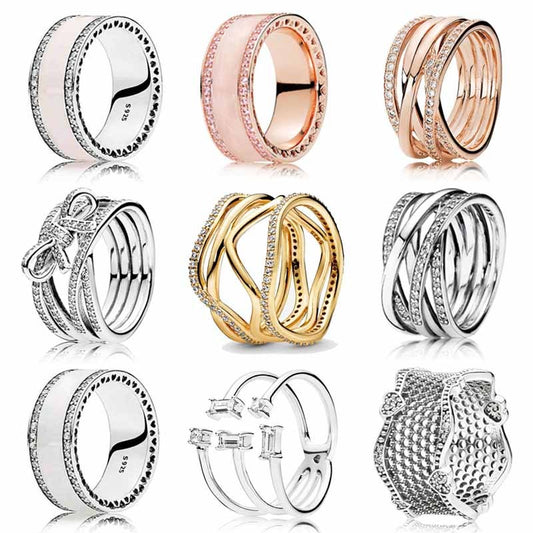 Vintage Wave 925 Silver Ring with Zircon