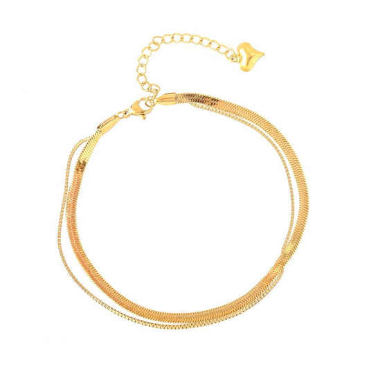 Serpentine Charm – 18K Rose Gold Plated Double Snake Bone Anklet