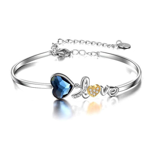 Love Whisper  S925 Sterling Silver Heart Bangle Bracelet with Crystal