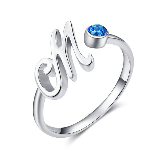 Blue Crystal Initial M Ring