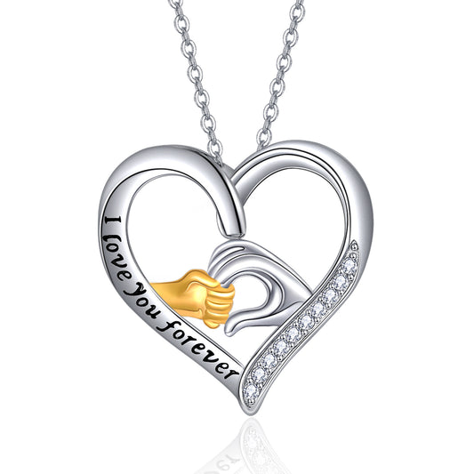 Mother and Child Hands Love Heart Pendant Necklace