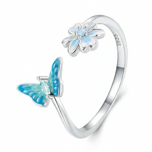 Flowers Butterfly Opening Ring Fresh And Exquisite
