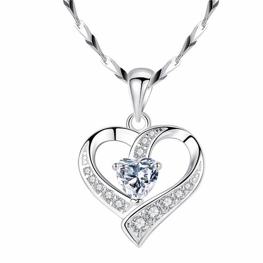 Lovely Clarity Heart-Shaped Sterling Silver Necklace