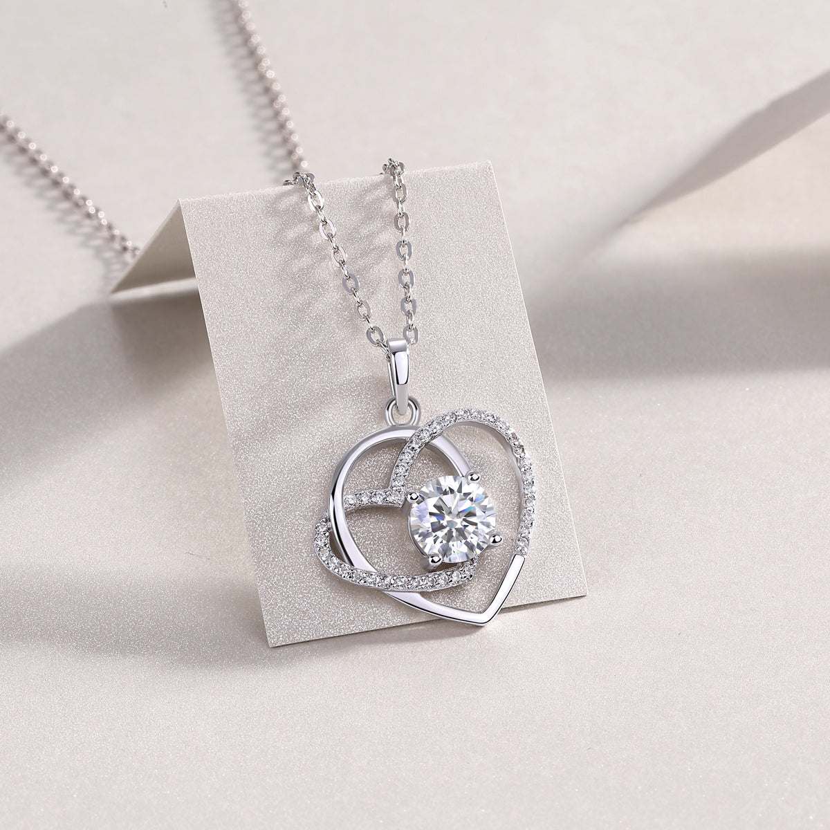 Heart-to-Heart Moissanite Pendant – 1-Carat Luxury Diamond Jewelry, S925 Silver, Platinum Plated