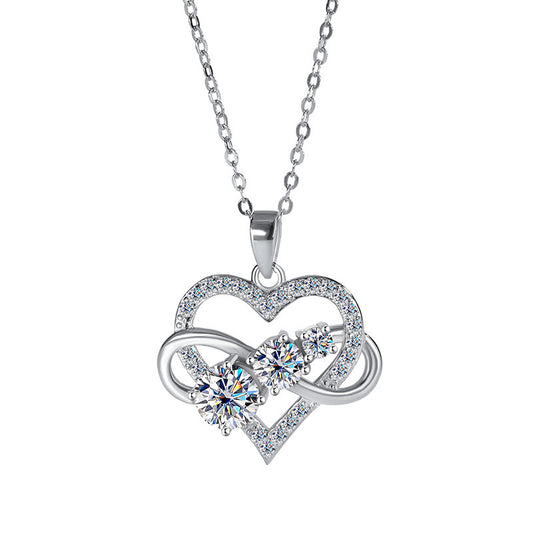 Women's Sterling Silver Moissanite Heart Solitaire Necklace