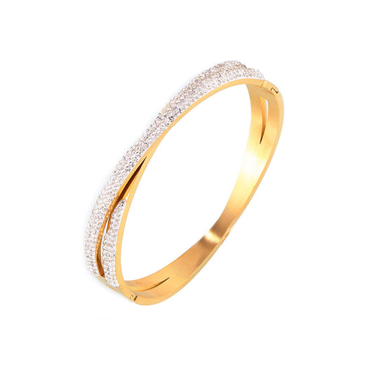 Golden Duo – Double-Layer Titanium Steel Bracelet with 18K Gold and Diamond Inlay