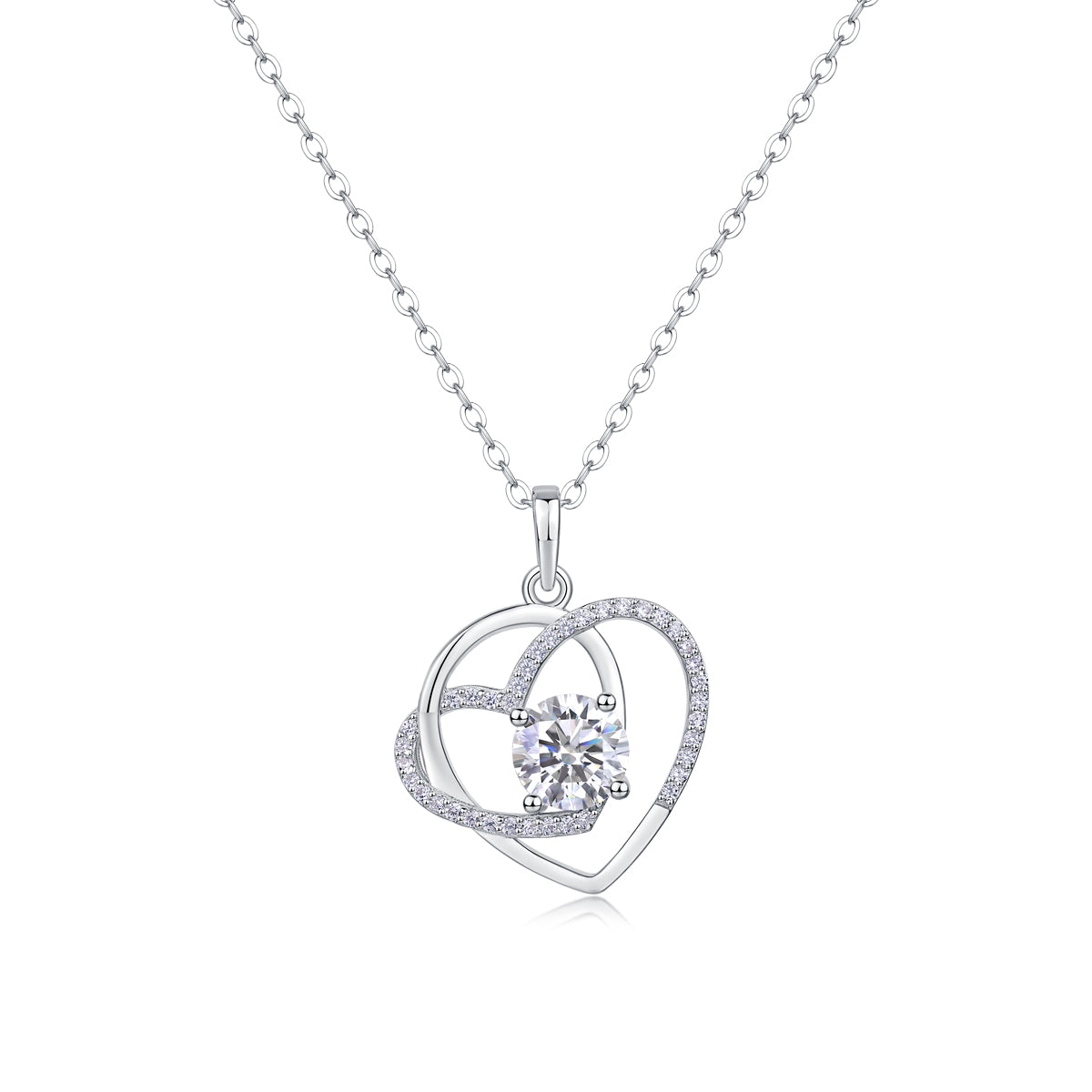 Heart-to-Heart Moissanite Pendant – 1-Carat Luxury Diamond Jewelry, S925 Silver, Platinum Plated