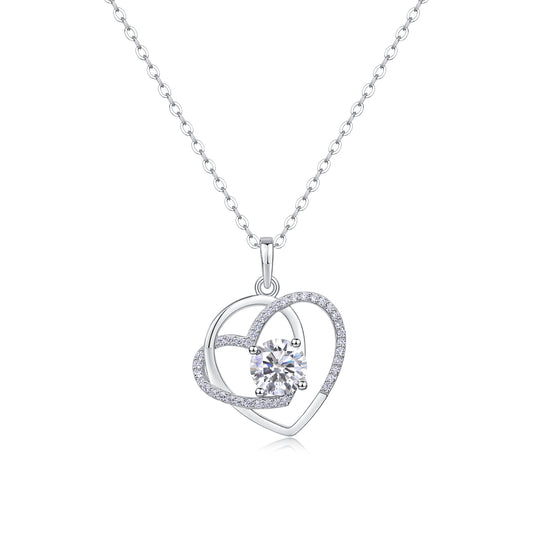 Heart-to-Heart Moissanite Pendant – 1-Carat Luxury Diamond Jewelry, S925 Silver, Platinum Plated